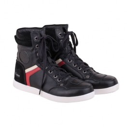 Men's Leather Sneaker with Red Stripe - Black 286768907